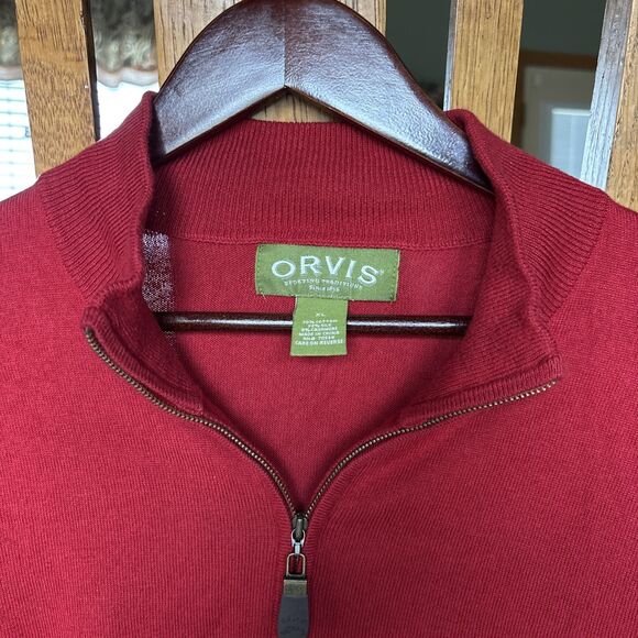 Orvis 1/4 Zip Pullover Shirt Mens XL RED Lightweight Stretch Casual VINTAGE - Picture 1 of 5